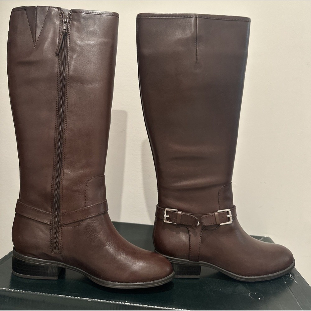 Lauren Ralph Lauren Sze 5.5B Marion Burnished Calf Riding Boots Dk Brown Leather